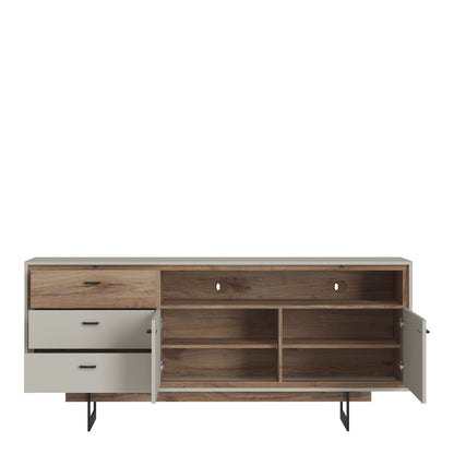 Furniture To Go Rivero 2 Door 3 Drawer Open Shelf Sideboard in Grey and Oak