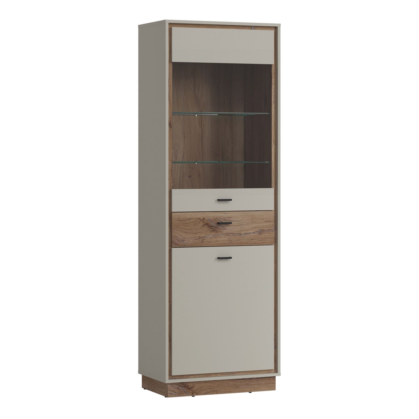 Furniture To Go Rivero 2 Door 1 Drawer Display Cabinet in Grey and Oak