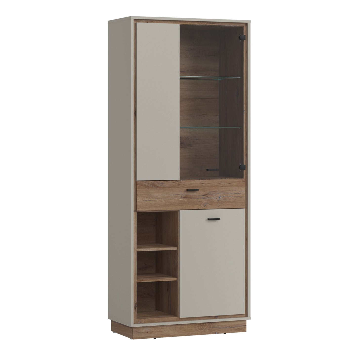 Furniture To Go Rivero 3 Door 1 Drawer Open Shelves Wide Display Cabinet in Grey and Oak