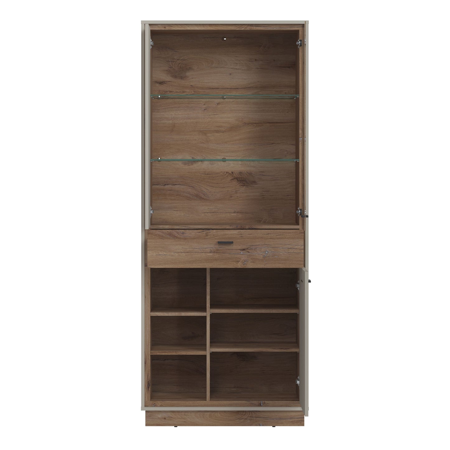 Furniture To Go Rivero 3 Door 1 Drawer Open Shelves Wide Display Cabinet in Grey and Oak