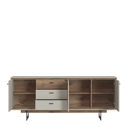 Furniture To Go Rivero 3 Door 3 Drawer Wide Sideboard in Grey and Oak