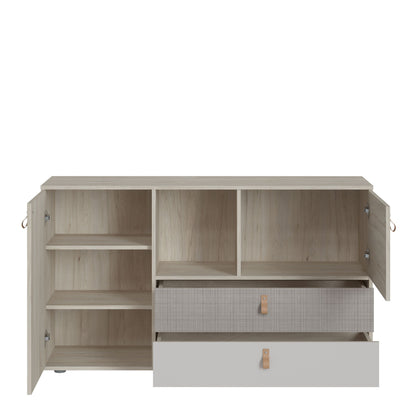 Furniture To Go Denim 2 Door 2 Drawer Sideboard in Light Walnut, Grey Fabric Effect and Cashmere