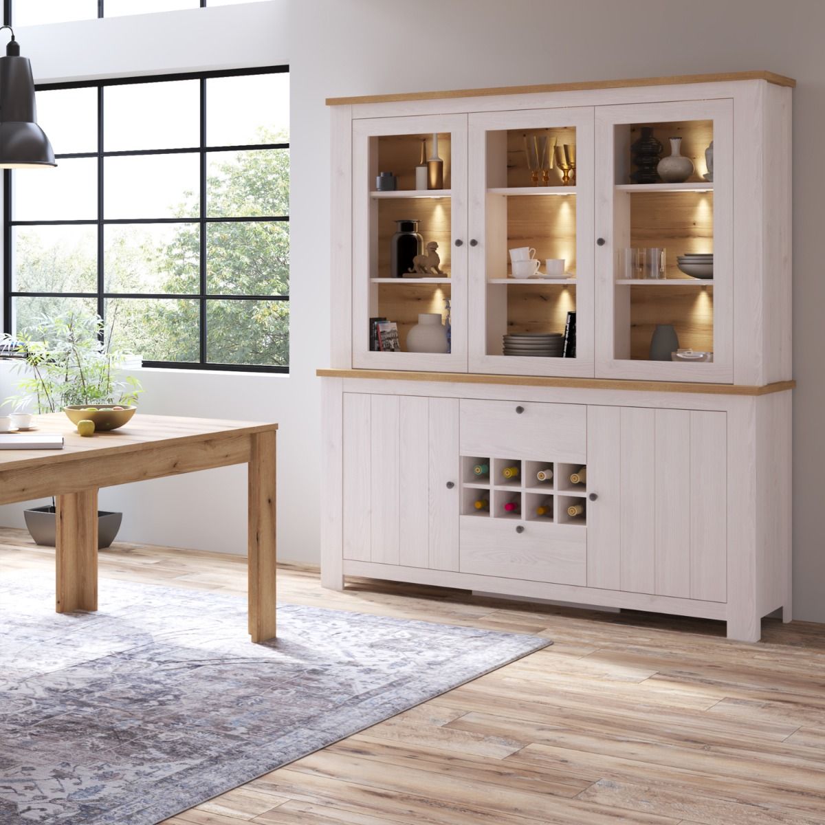 Furniture To Go Bohol Celesto 3 Door Display Top Unit in White and Oak