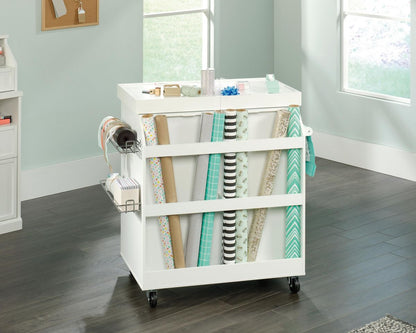 Teknik Office Craft Cart in White Finish with 2 Adjustable Shelves and Storage Drawer