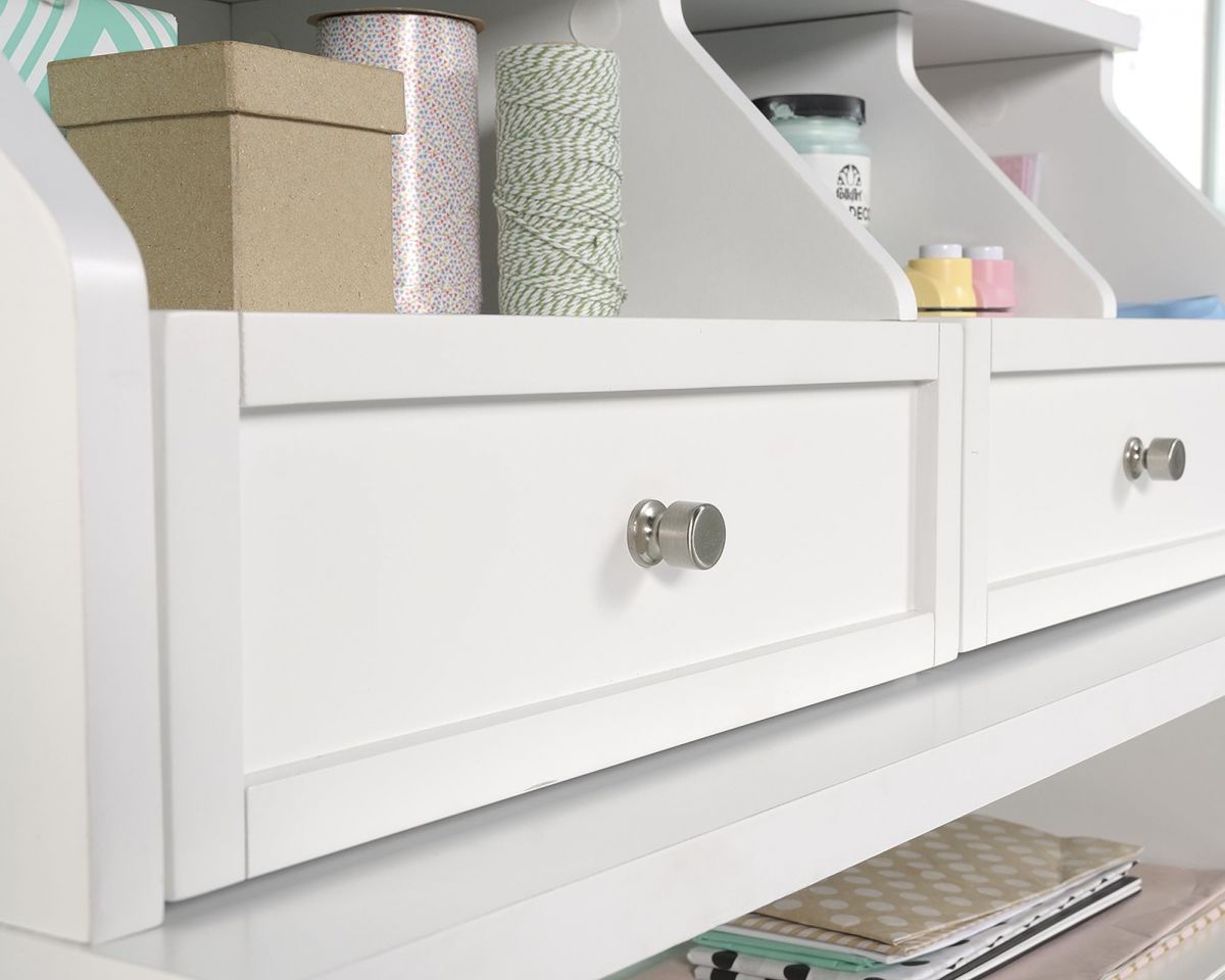 Teknik Office Craft Organiser Hutch in White Finish with 2 Storage Drawers and Cubbyhole Shelving