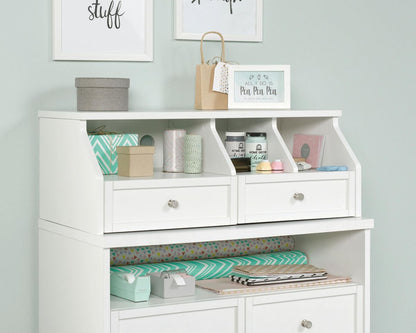 Teknik Office Craft Organiser Hutch in White Finish with 2 Storage Drawers and Cubbyhole Shelving