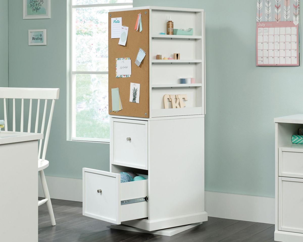 Teknik Office Craft Tower in White Finish with swivel base for easy access to storage spaces on all sides