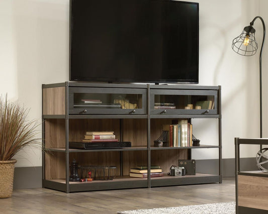 Teknik Office Barrister Home Tv Stand / Credenza in Salt Oak Finish with Durable Powder Coated Metal Frame