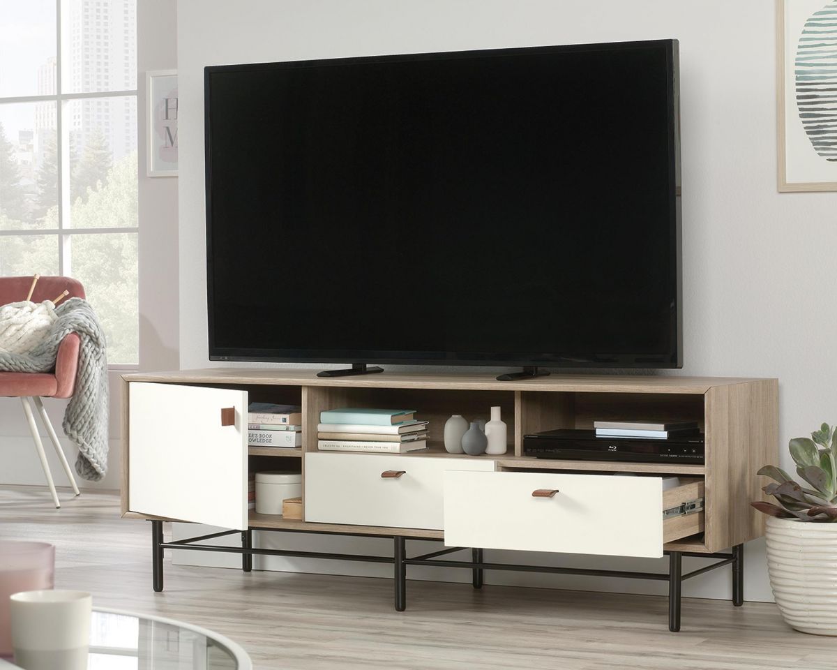 Teknik Office Avon Tv Stand or Credenza in Sky Oak Finish with White Accents