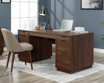 Teknik Office Elstree Executive Desk in Spiced Mahogany Finish with Two Pencil Drawers, Two Storage Drawers