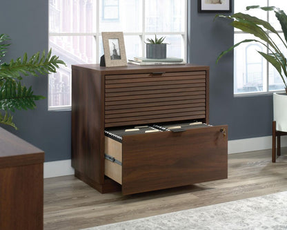 Teknik Office Elstree 2 Drawer Lateral Filer in Spiced Mahogany Finish with Stylish Louvre-style Detailing,