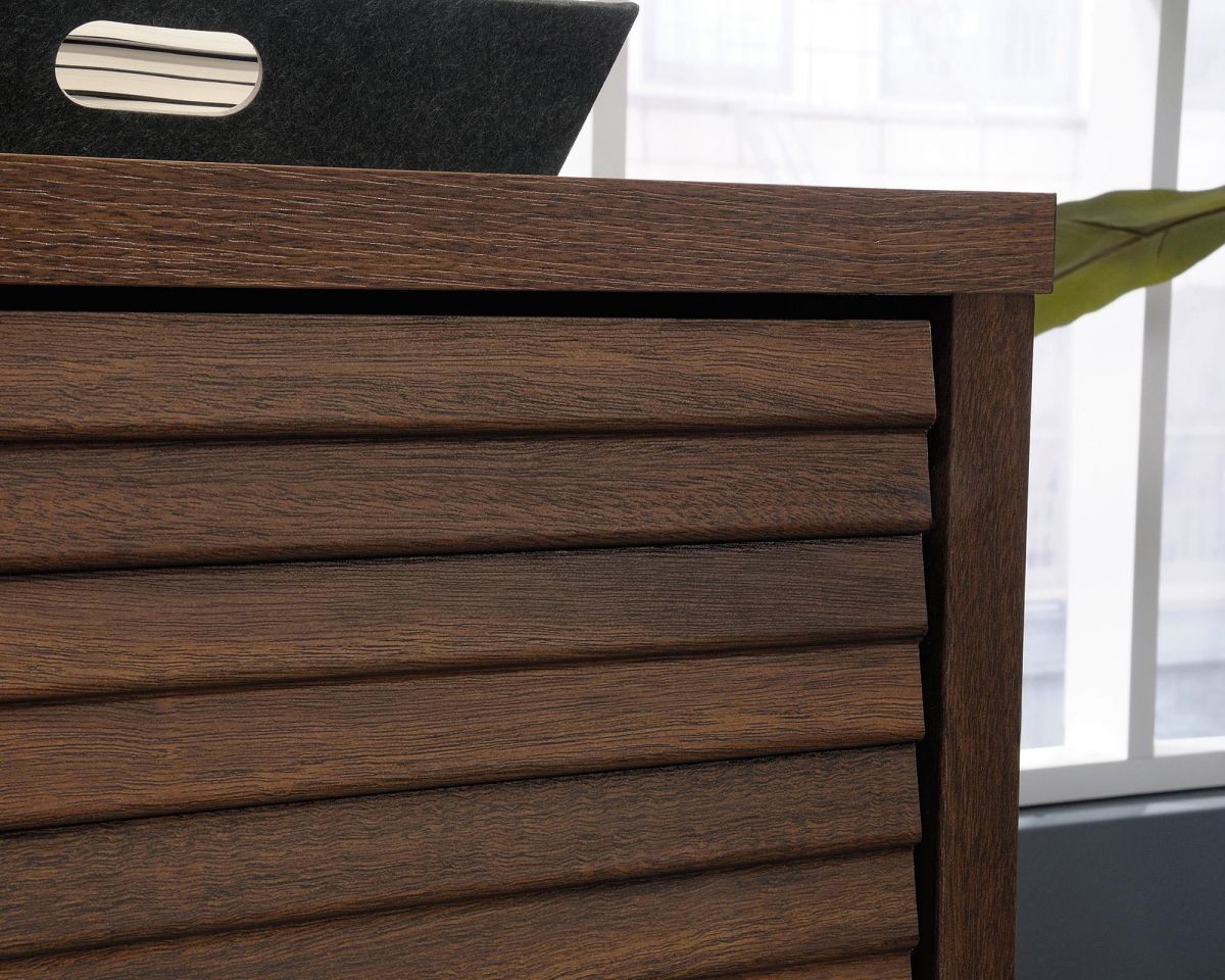 Teknik Office Elstree Storage Cabinet in Spiced Mahogany Finish with Stylish Louvre-style Detailing