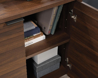 Teknik Office Elstree Storage Cabinet in Spiced Mahogany Finish with Stylish Louvre-style Detailing