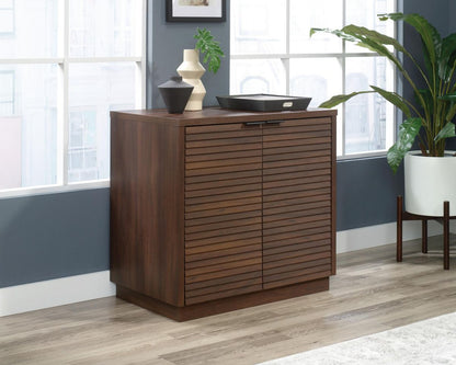 Teknik Office Elstree Storage Cabinet in Spiced Mahogany Finish with Stylish Louvre-style Detailing