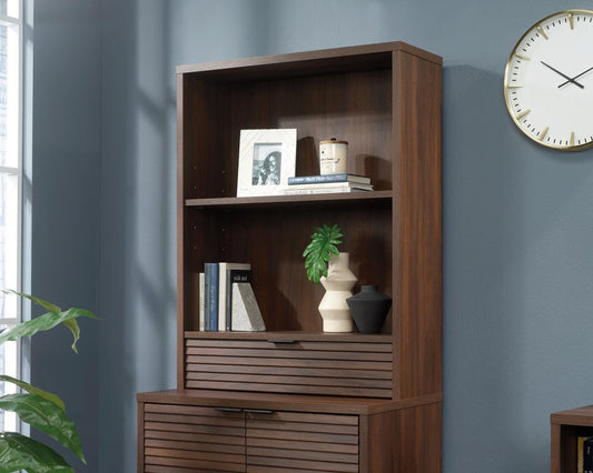 Teknik Office Elstree Hutch with Drawer in Spiced Mahogany Finish with Stylish Louvre-style Detailing