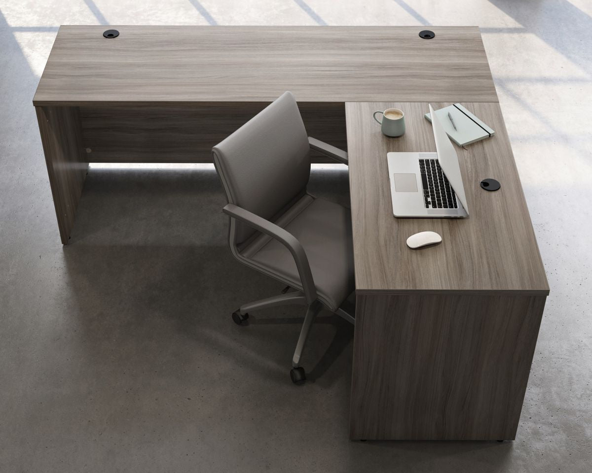 Teknik Office Affiliate Return Unit Desk in a Hudson Elm Effect Finish, 1" Thick Melamine Heat, Stain and Scratch Resistant Top