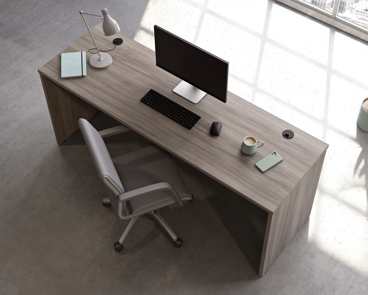 Teknik Office Affiliate 1800 X 600 Desk in Hudson Elm Effect Finish, 1" Thick Top and Adjustable Base Feet