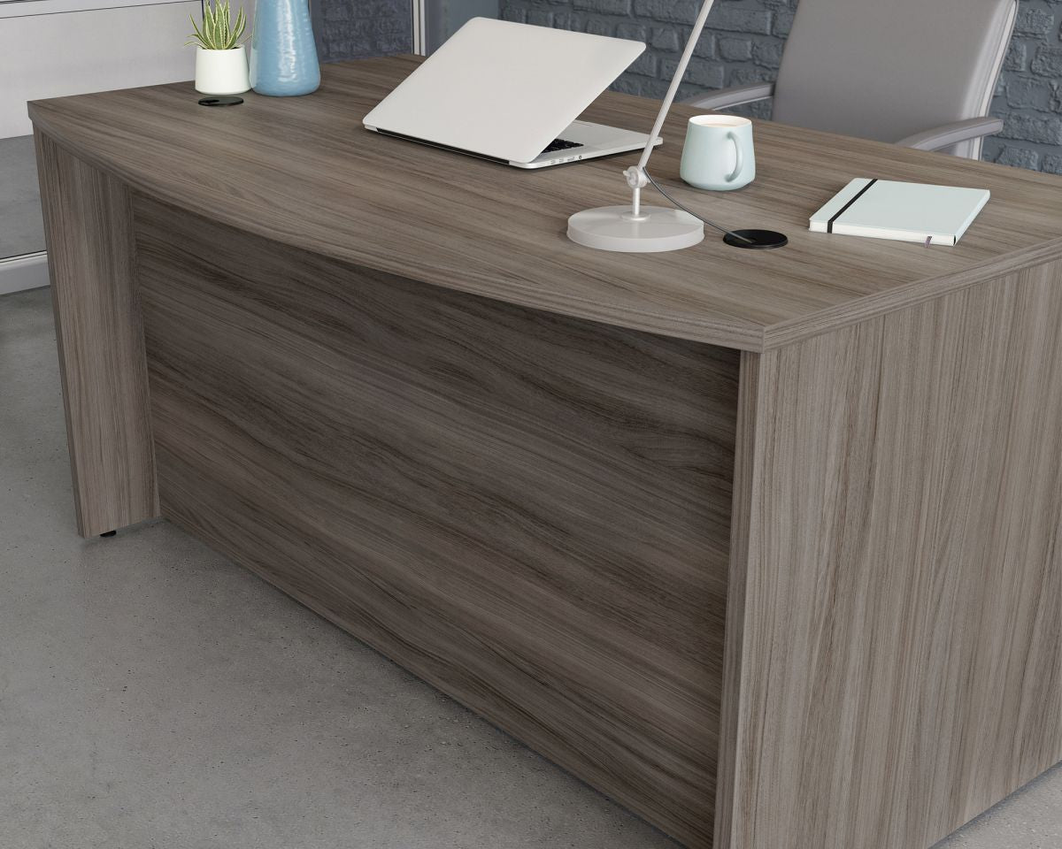 Teknik Office Affiliate 1500 X 870 Bow Front Desk in Hudson Elm Effect Finish, 1" Thick Melamine Heat, Stain and Scratch Resistant