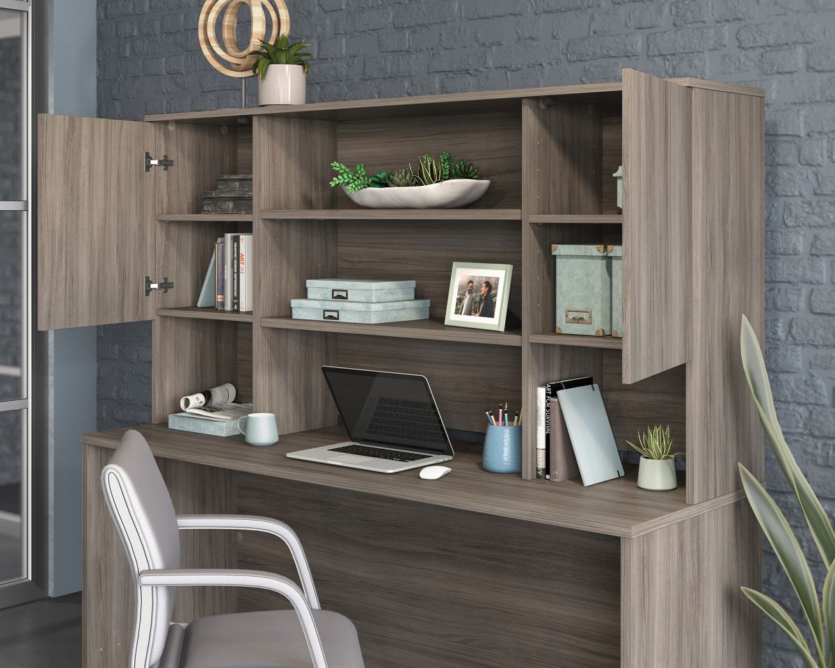 Teknik Office Affiliate 1800 Hutch Desk in Hudson Elm Effect Finish with Adjustable Shelves for Storage