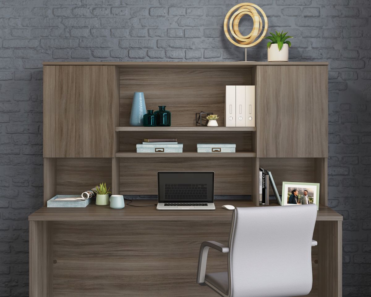 Teknik Office Affiliate 1800 Hutch Desk in Hudson Elm Effect Finish with Adjustable Shelves for Storage