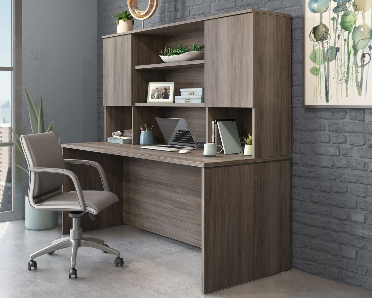 Teknik Office Affiliate 1800 Hutch Desk in Hudson Elm Effect Finish with Adjustable Shelves for Storage