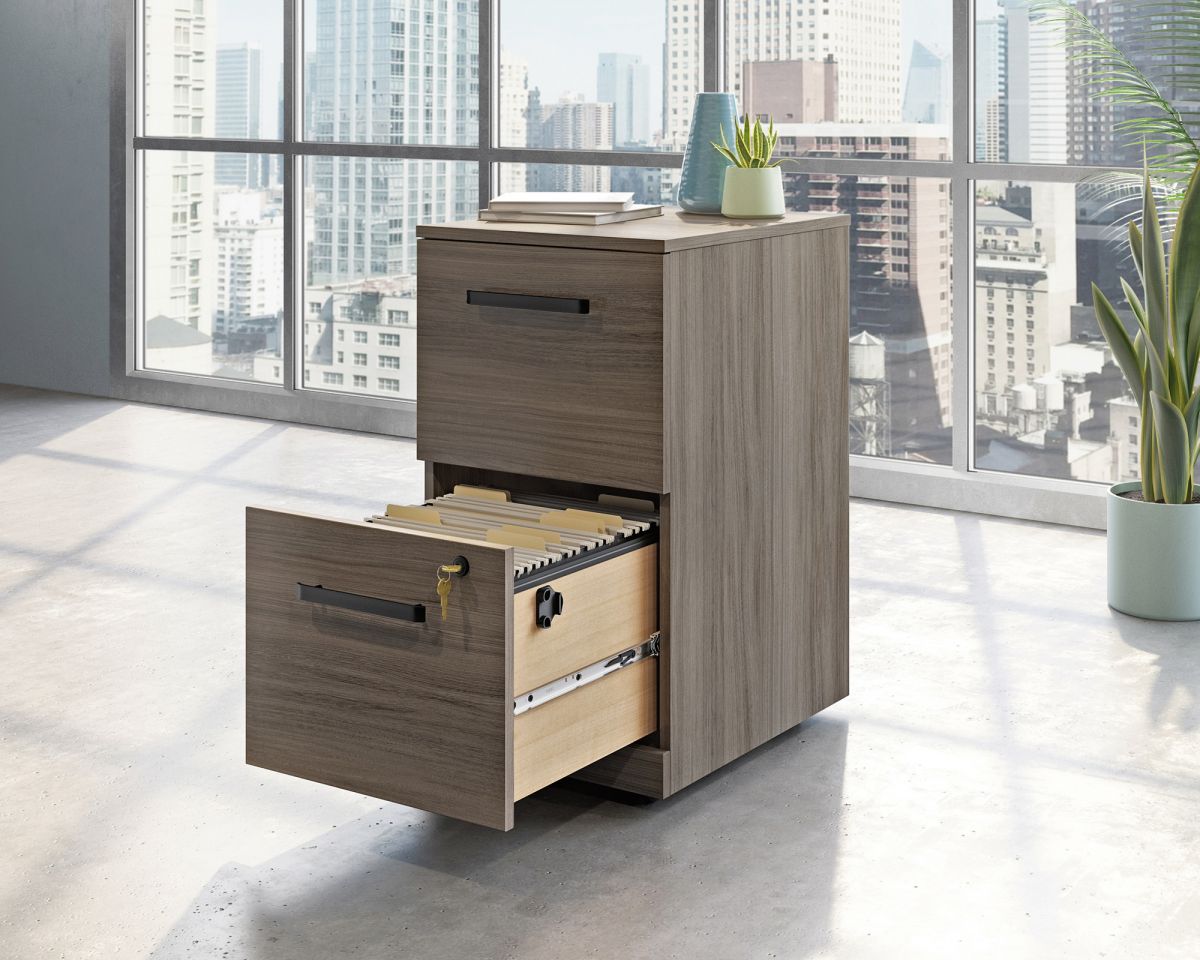 Teknik Office Affiliate 2 Drawer Mobile Pedestal Desk in a Hudson Elm Effect Finish