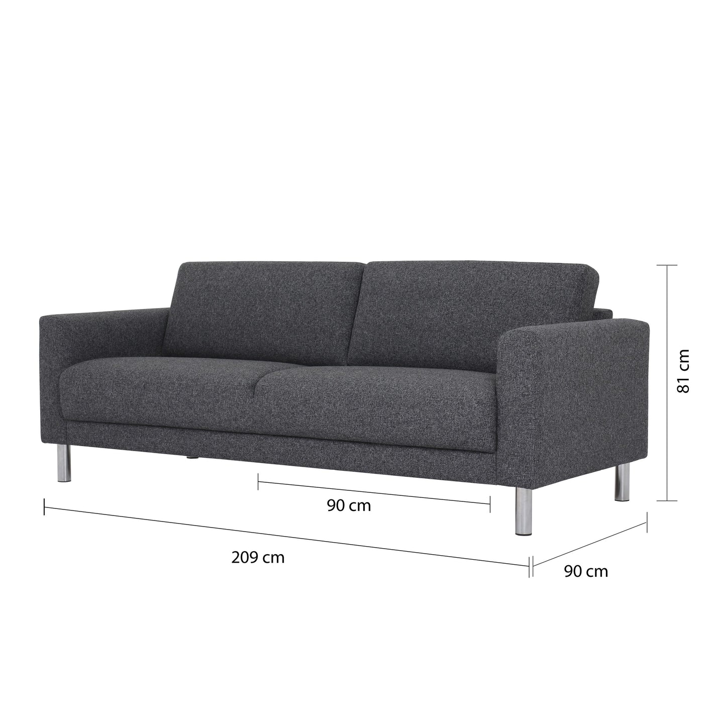 Furniture To Go Cleveland 3-Seater Sofa with Crome Feet in Nova Anthracite