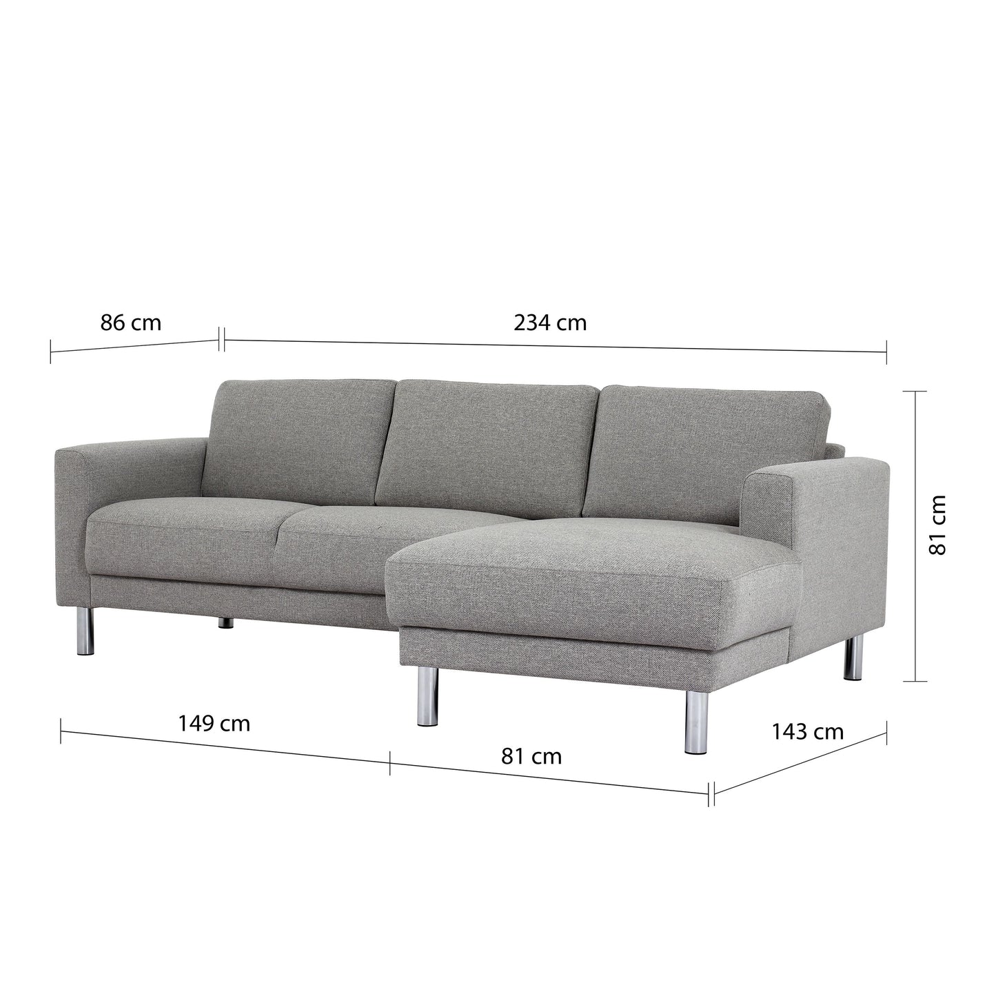 Furniture To Go Cleveland Chaiselongue Sofa (RH) in Nova Light Grey