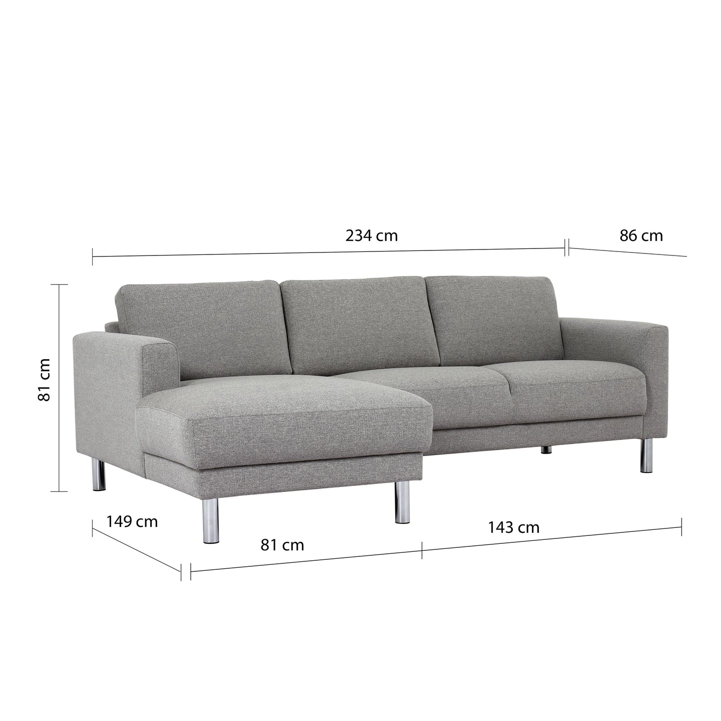 Furniture To Go Cleveland Chaiselongue Sofa (LH) in Nova Light Grey