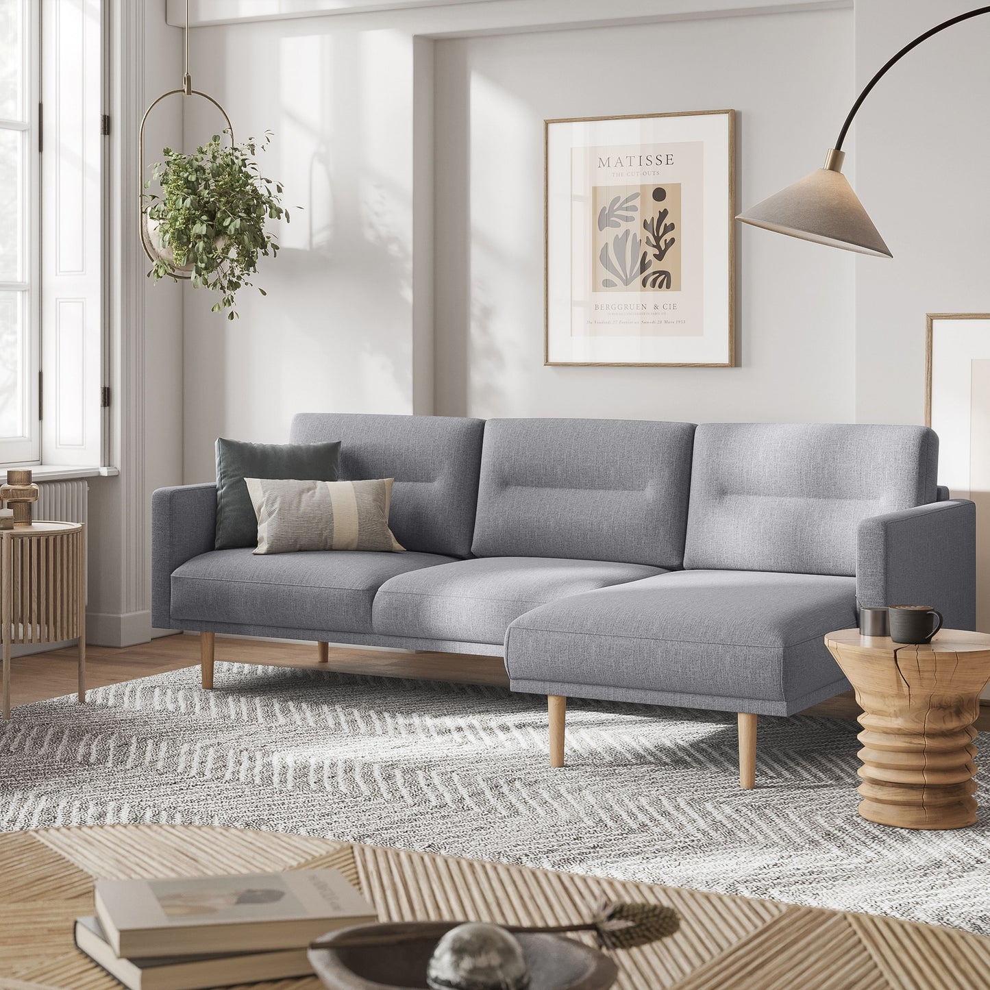 Furniture To Go Larvik Chaiselongue Sofa (RH) - Grey, Oak Legs