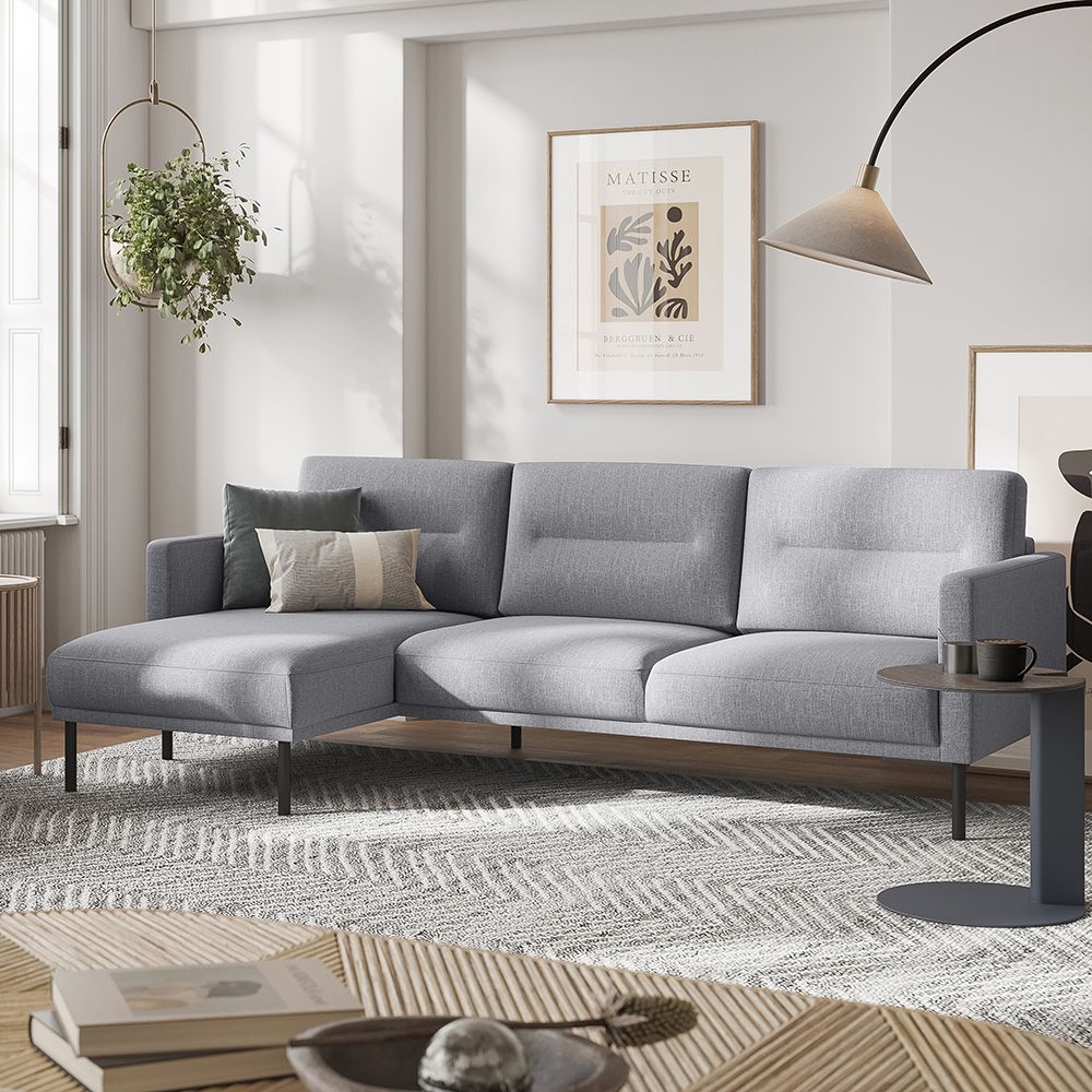 Furniture To Go Larvik Chaiselongue Sofa (LH) - Grey, Black Legs