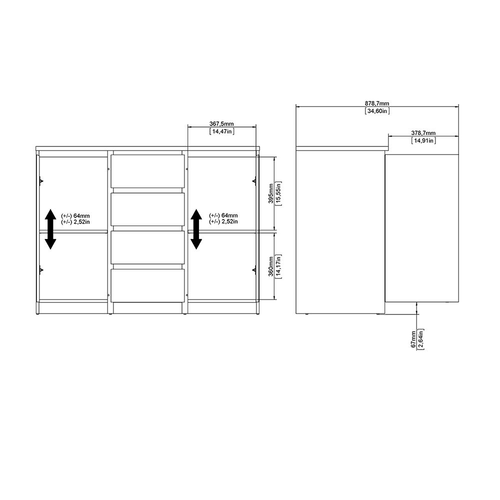 Furniture To Go Naia Sideboard 4 Drawers 2 Doors in Black Matt