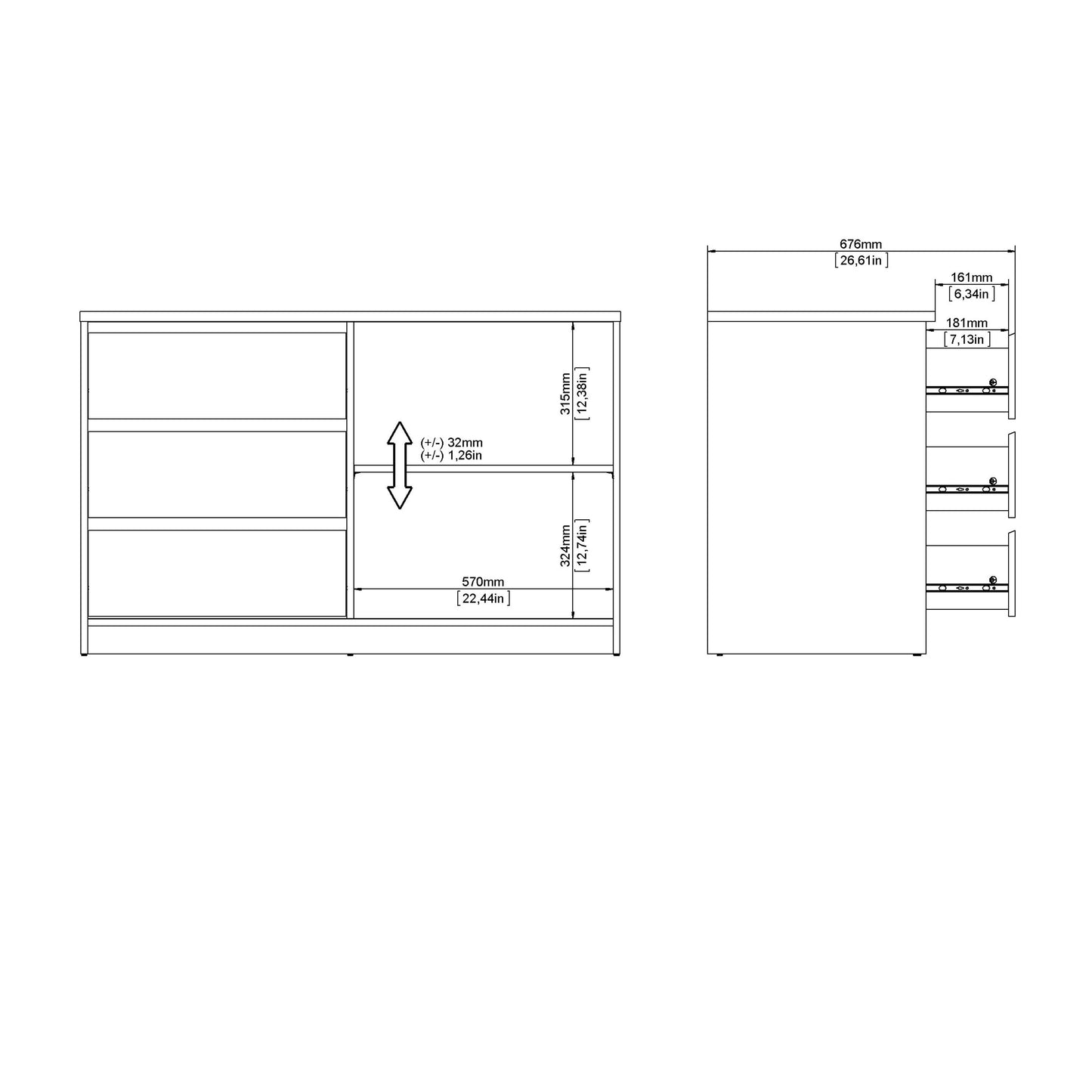 Furniture To Go Naia Storage Unit with 1 Sliding Door and 3 Drawers in Jackson Hickory Oak