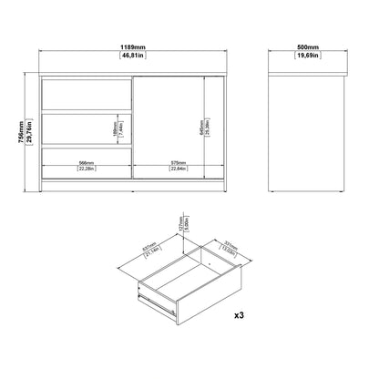 Furniture To Go Naia Storage Unit with 1 Sliding Door and 3 Drawers in Jackson Hickory Oak