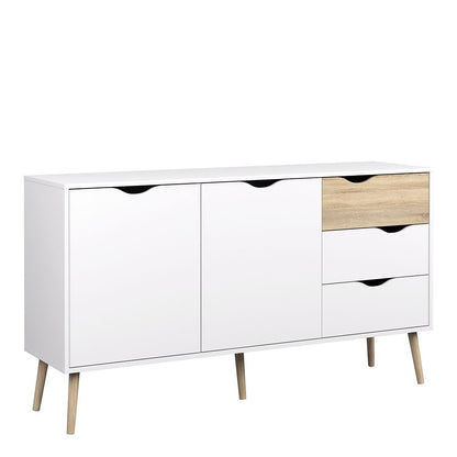 Furniture To Go Oslo Sideboard Large 3 Drawers 2 Doors in White and Oak