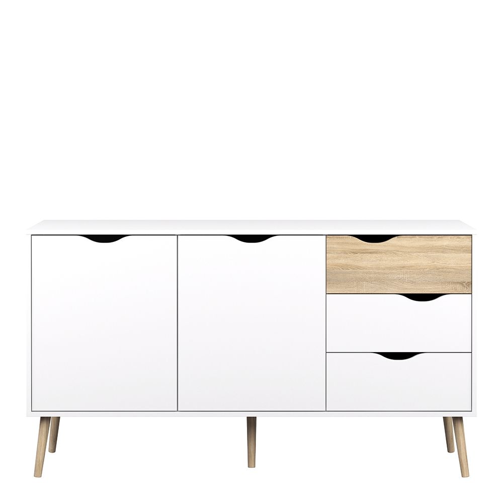 Furniture To Go Oslo Sideboard Large 3 Drawers 2 Doors in White and Oak