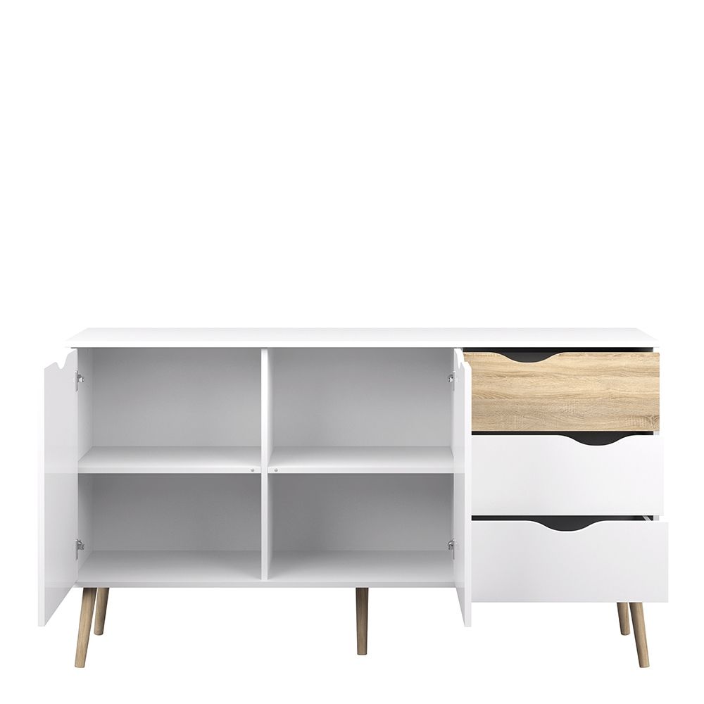 Furniture To Go Oslo Sideboard Large 3 Drawers 2 Doors in White and Oak