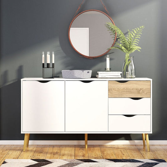 Furniture To Go Oslo Sideboard Large 3 Drawers 2 Doors in White and Oak