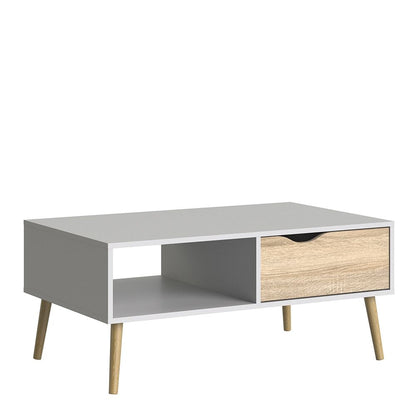 Furniture To Go Oslo Coffee Table 1 Drawer 1 Shelf in White and Oak