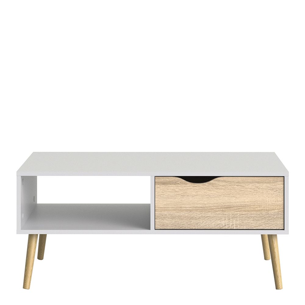 Furniture To Go Oslo Coffee Table 1 Drawer 1 Shelf in White and Oak