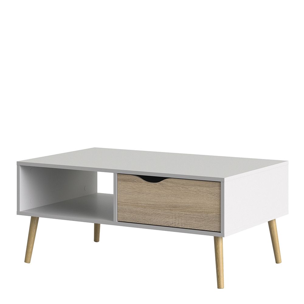 Furniture To Go Oslo Coffee Table 1 Drawer 1 Shelf in White and Oak