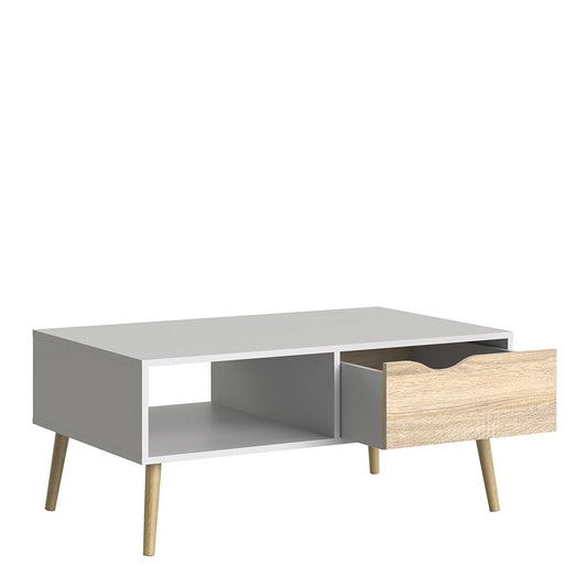 Furniture To Go Oslo Coffee Table 1 Drawer 1 Shelf in White and Oak