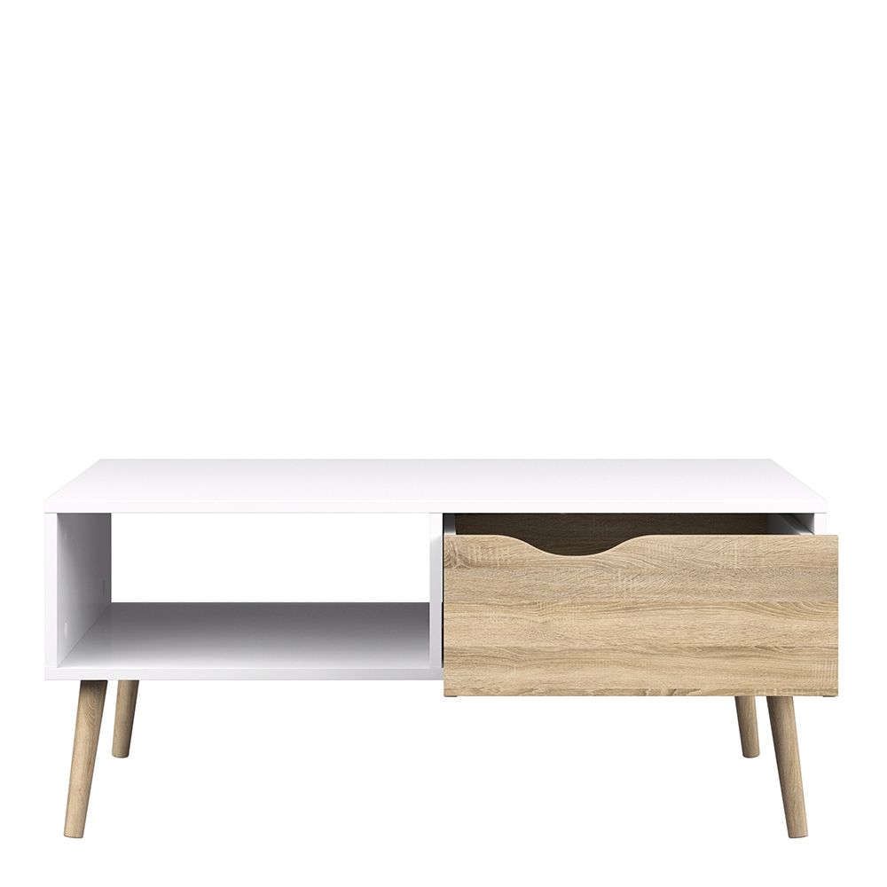 Furniture To Go Oslo Coffee Table 1 Drawer 1 Shelf in White and Oak