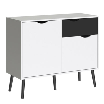 Furniture To Go Oslo Sideboard Small 1 Drawer 2 Doors in White and Black Matt