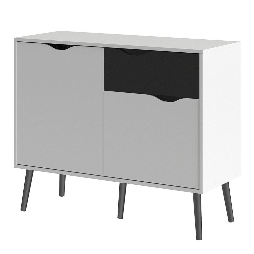 Furniture To Go Oslo Sideboard Small 1 Drawer 2 Doors in White and Black Matt