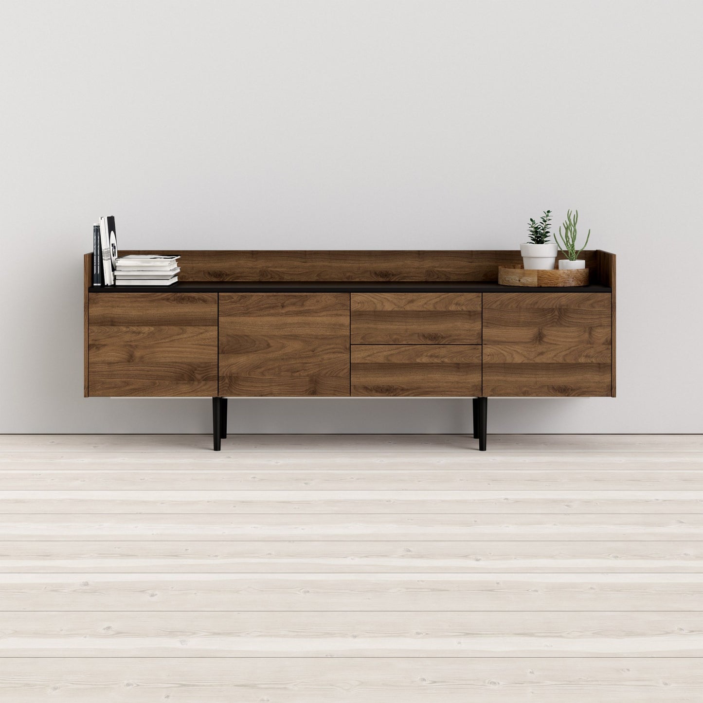 Furniture To Go Unit Sideboard 2 Drawers 3 Doors in Walnut and Black