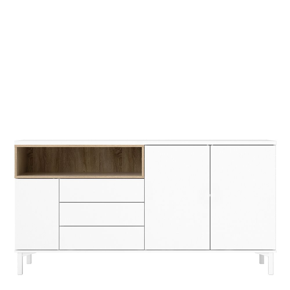 Furniture To Go Roomers Sideboard 3 Drawers 3 Doors in White and Oak