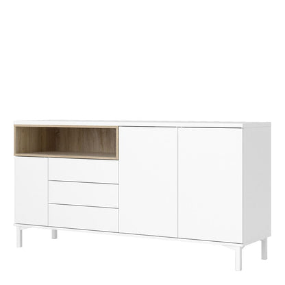 Furniture To Go Roomers Sideboard 3 Drawers 3 Doors in White and Oak