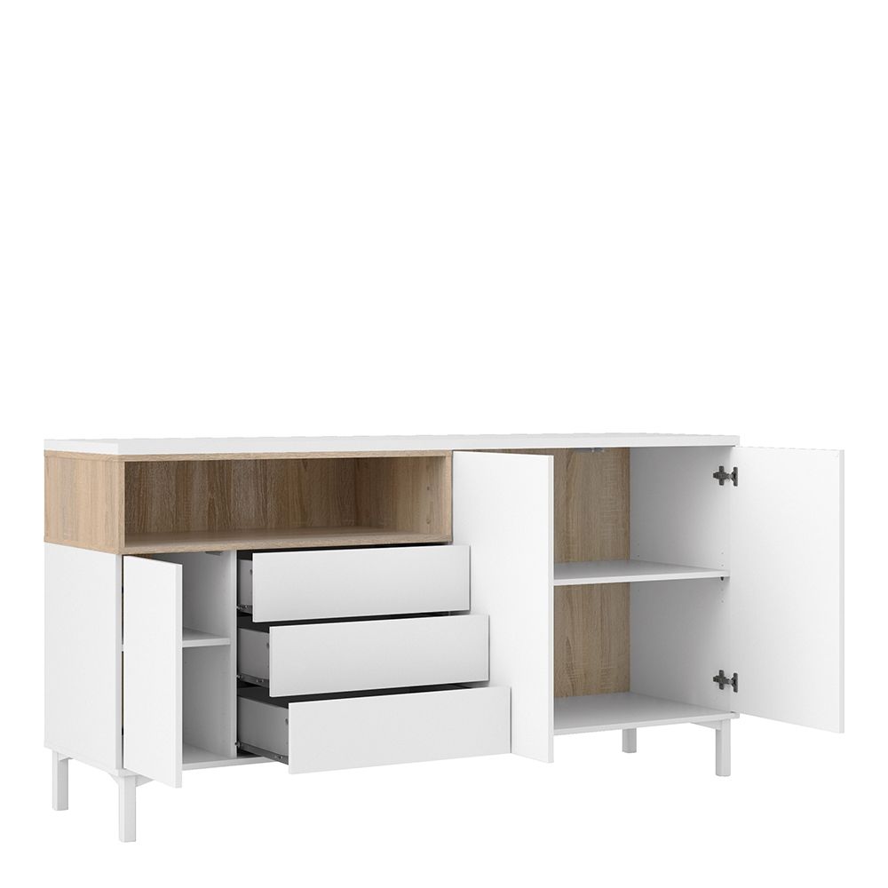 Furniture To Go Roomers Sideboard 3 Drawers 3 Doors in White and Oak