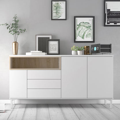 Furniture To Go Roomers Sideboard 3 Drawers 3 Doors in White and Oak